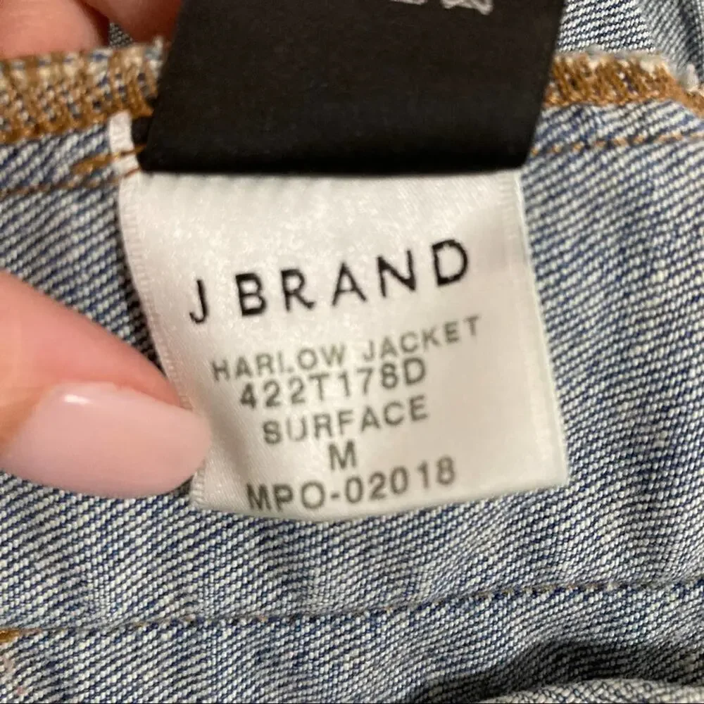 rare J Brand Harlow Cropped Denim Trucker Jacket size M Surface Blue Whiskered
